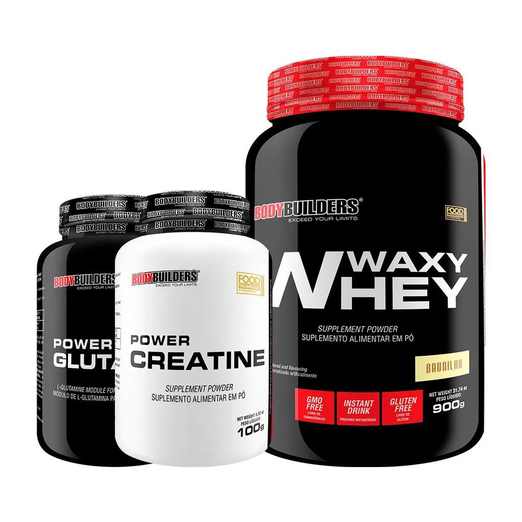 Kit Waxy Whey 900g + Power Creatine 100g + Power Glutamine 100g - Bodybuilders Baunilha