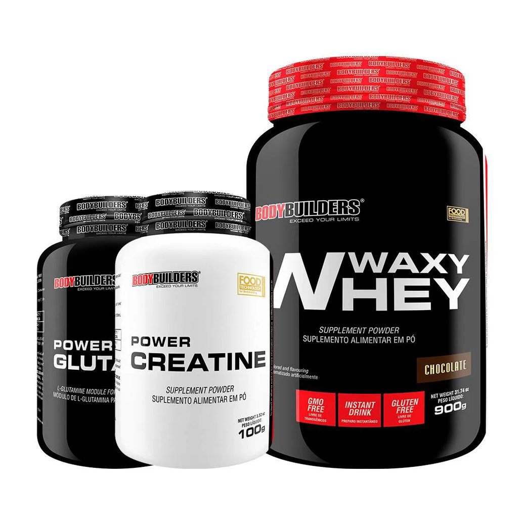 Kit Waxy Whey 900g + Power Creatine 100g + Power Glutamine 100g - Bodybuilders Chocolate