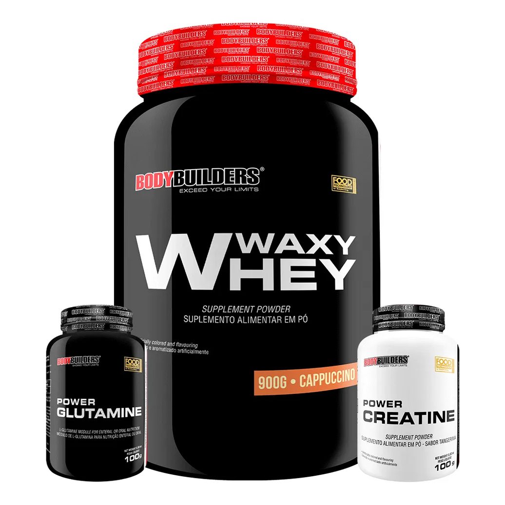 Kit Waxy Whey 900g + Power Creatine 100g + Power Glutamine 100g - Bodybuilders Cappuccino