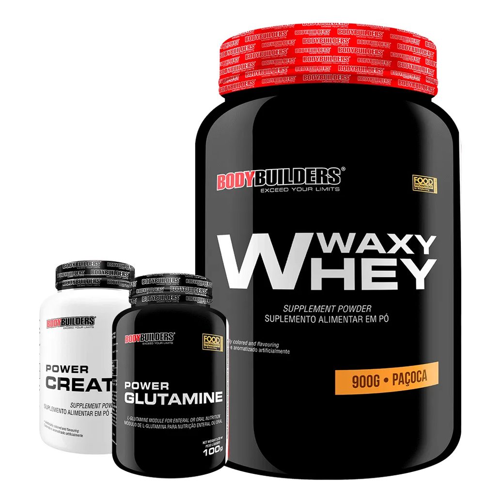 Kit Waxy Whey 900g + Power Creatine 100g + Power Glutamine 100g - Bodybuilders Paçoca