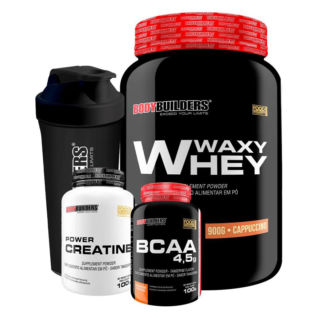Kit Waxy Whey 900g + Power Creatina 100g + Bcaa 100g + Coqueteleira - Bodybuilders Cappuccino