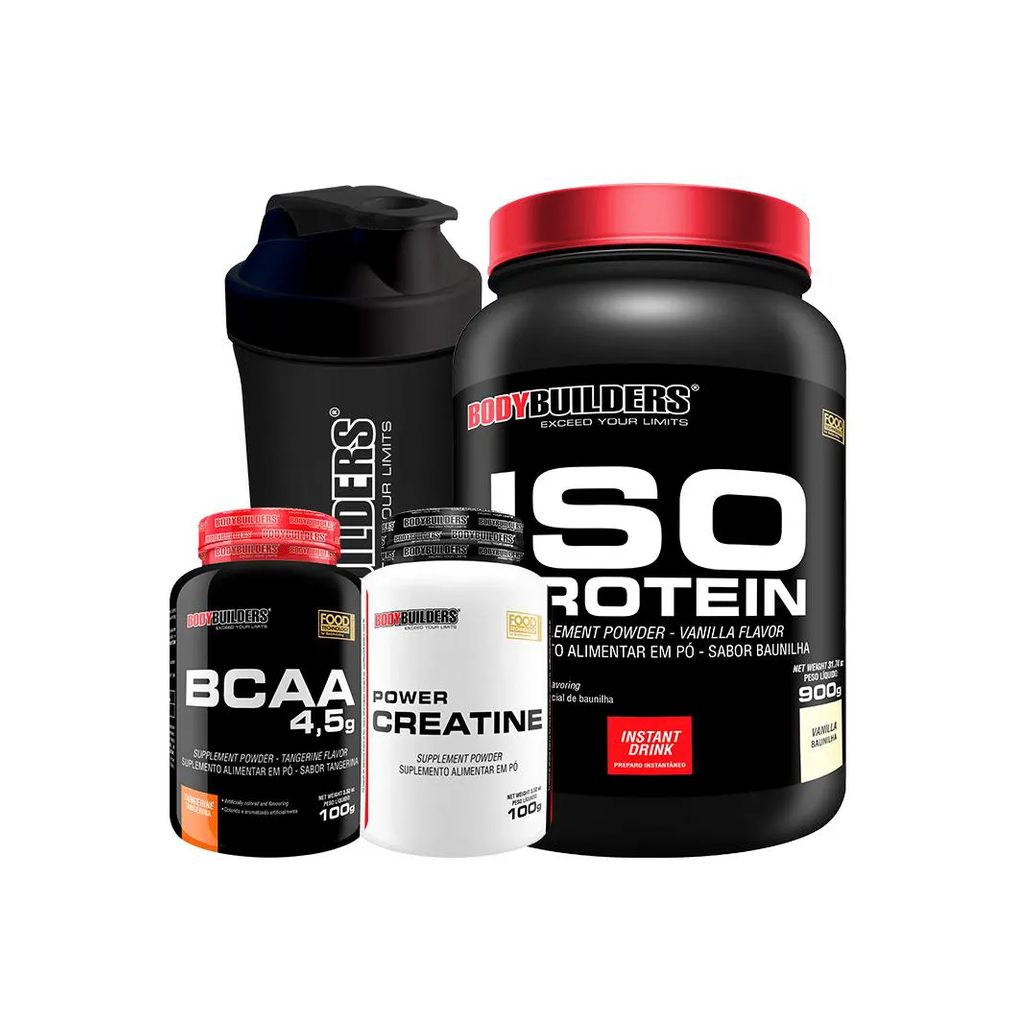 Kit Iso Protein 900g + Power Creatina 100g + Bcaa 100g + Coqueteleira Sabor: Baunilha - Bodybuilders