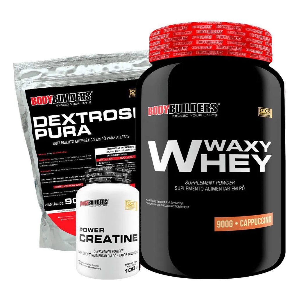 Kit Waxy Whey Protein 900g + Creatina 100g + Dextrose 900g - Bodybuilders Cappuccino