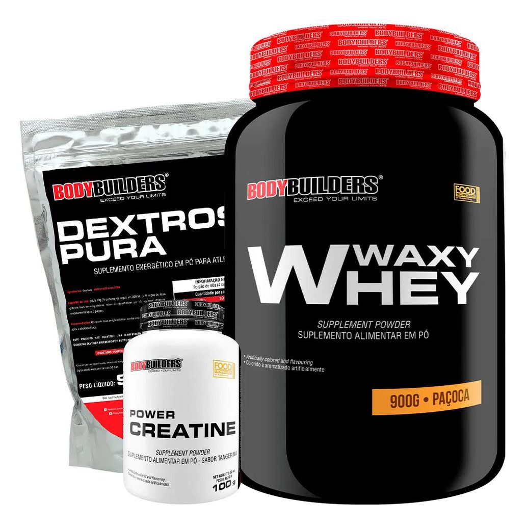 Kit Waxy Whey Protein 900g + Creatina 100g + Dextrose 900g - Bodybuilders Paçoca