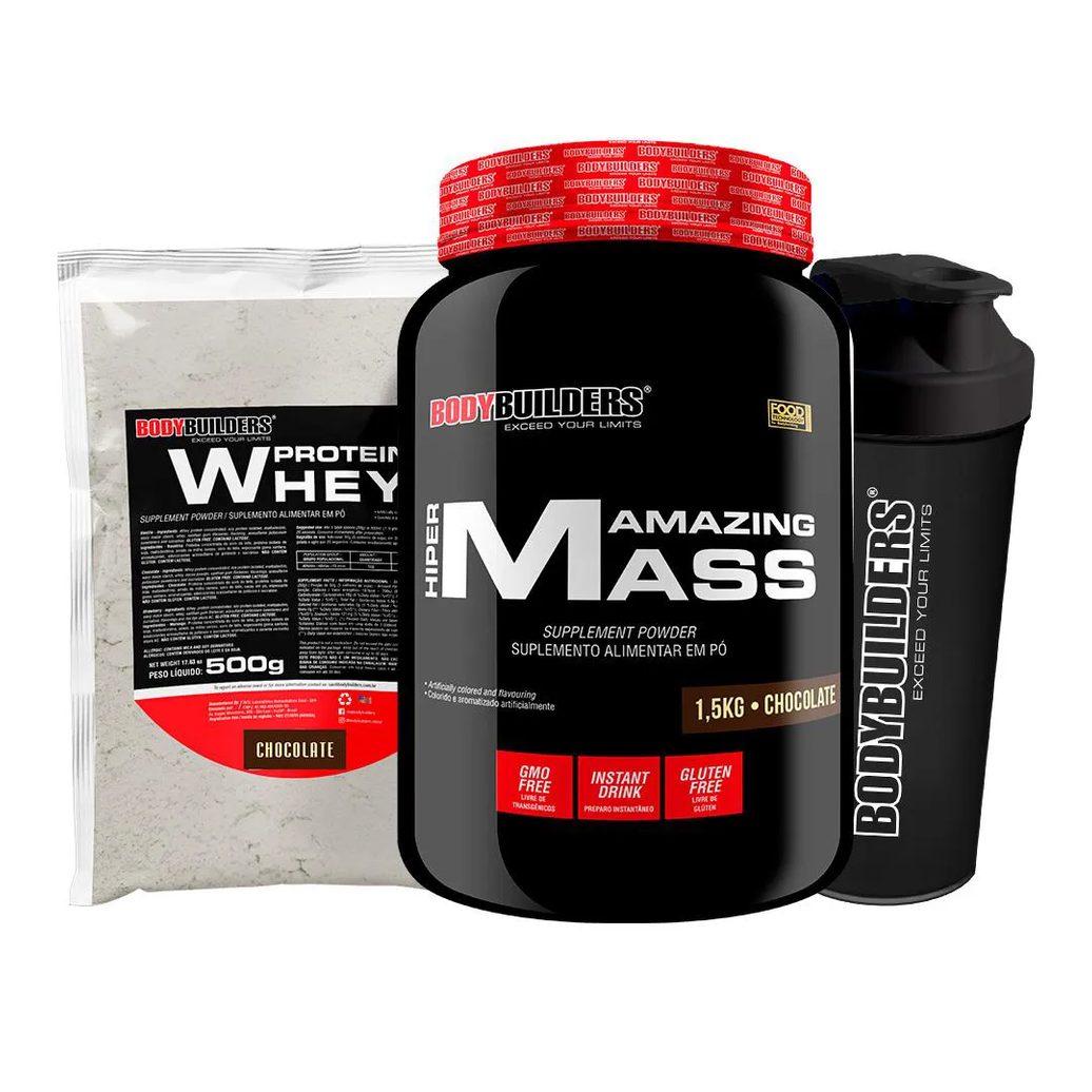 Kit Amazing Mass 1,5kg + Whey Protein 500g + Coqueteleira - Bodybuilders Sabor Chocolate