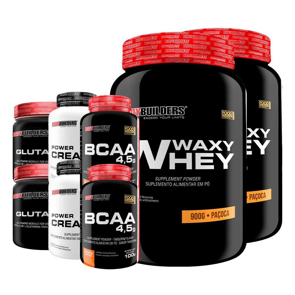 Kit 2x Waxy Whey 900g + 2x Power Creatina 100g + 2x Glutamina 300g + 2x Bcaa 4.5 100g - Bodybuilders Paçoca