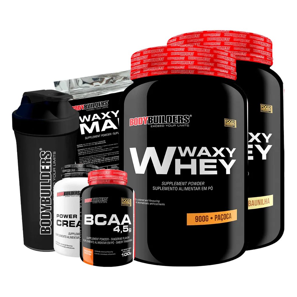 Kit 2x Waxy Whey 900g + Bcaa 100g + Power Creatine 100g + Waxy Maize 800g + Coq – Bodybuilders Baunilha e Paçoca