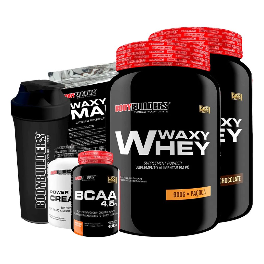Kit 2x Waxy Whey 900g + Bcaa 100g + Power Creatine 100g + Waxy Maize 800g + Coq – Bodybuilders Chocolate e Paçoca