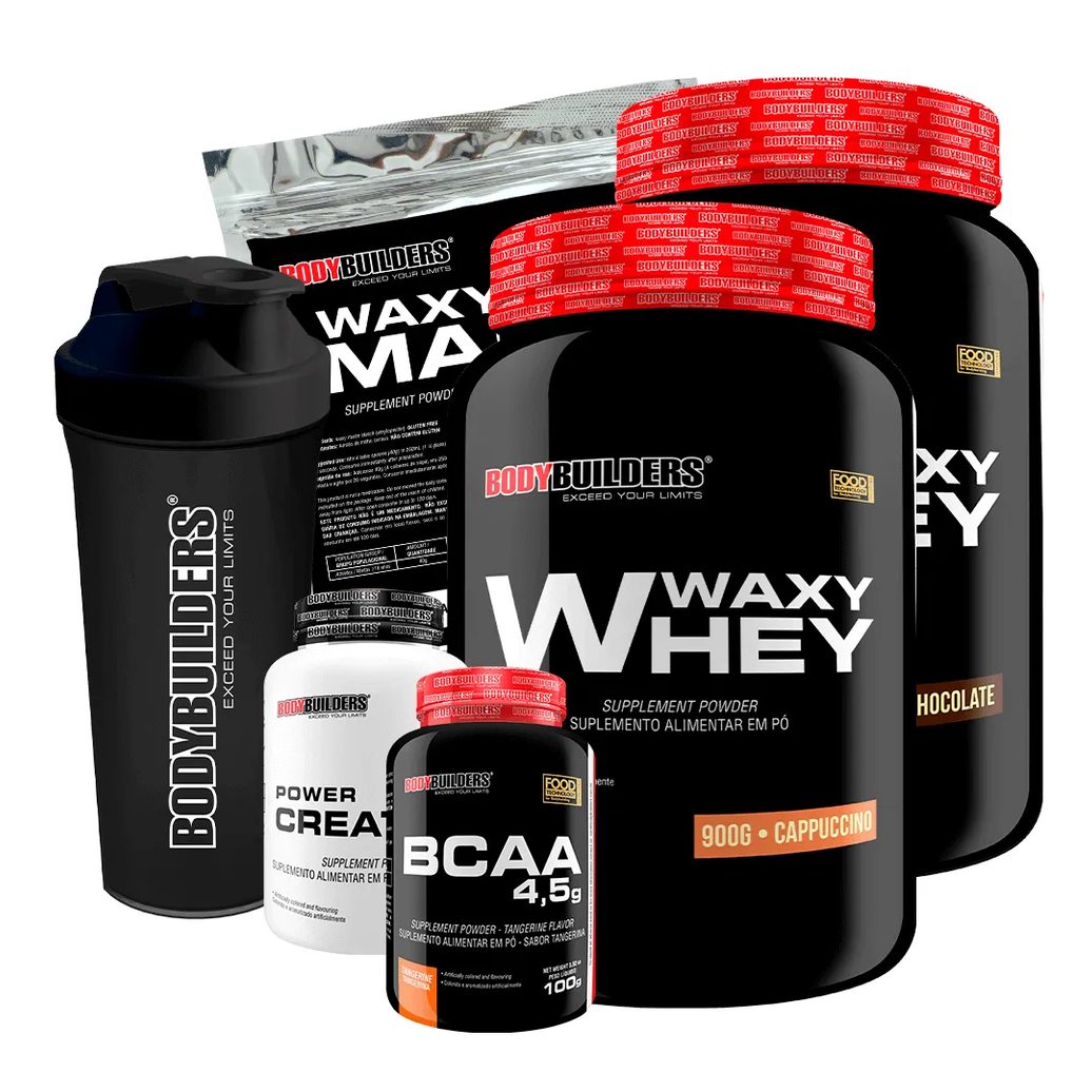 Kit 2x Waxy Whey 900g + Bcaa 100g + Power Creatine 100g + Waxy Maize 800g + Coq – Bodybuilders Chocolate e Cappuccino