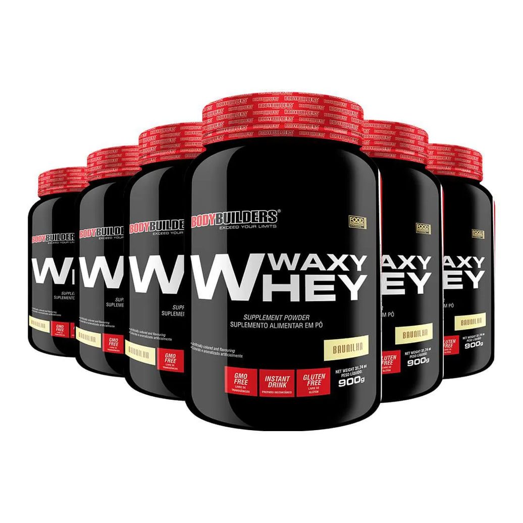 Kit 6x Whey Protein Waxy Whey 900g - Bodybuilders Morango