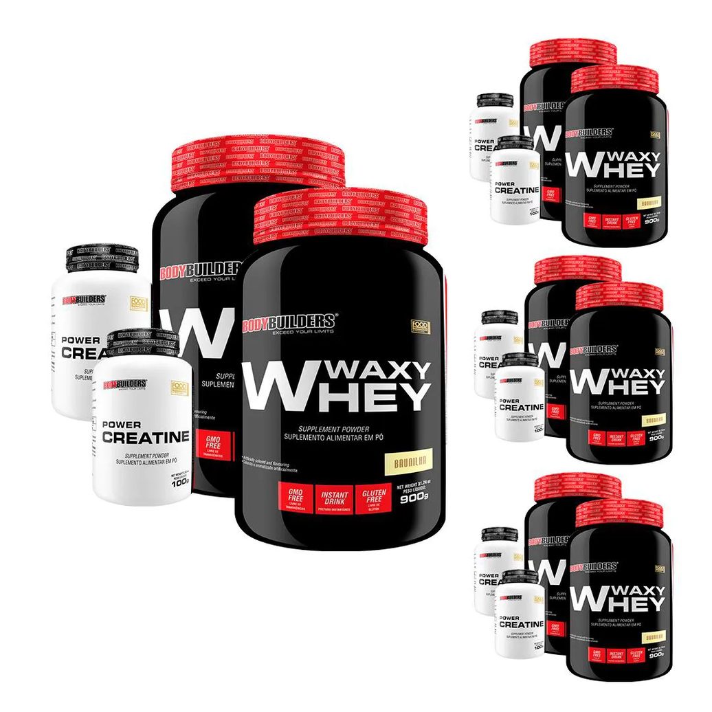 Super Combo Amigos: 8x Whey Protein 900g + 8x Power Creatina 100g Sabor Baunilha - Bodybuilders