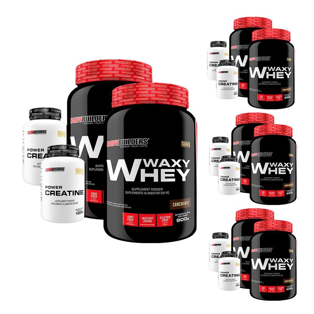 Super Combo Amigos: 8x Whey Protein 900g + 8x Power Creatina 100g Sabor Chocolate - Bodybuilders