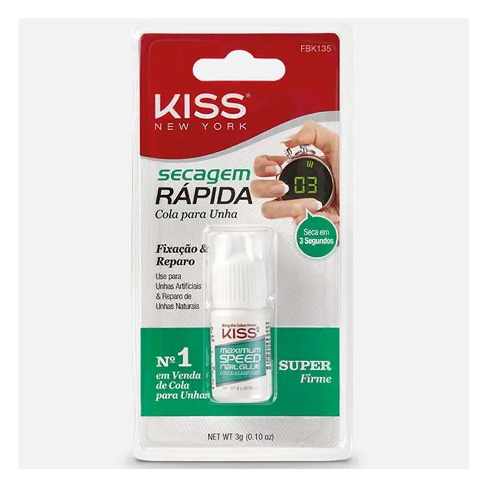 Cola para Unha Secagem Rápida Mazimum Speed Nail Glue 3G Kiss