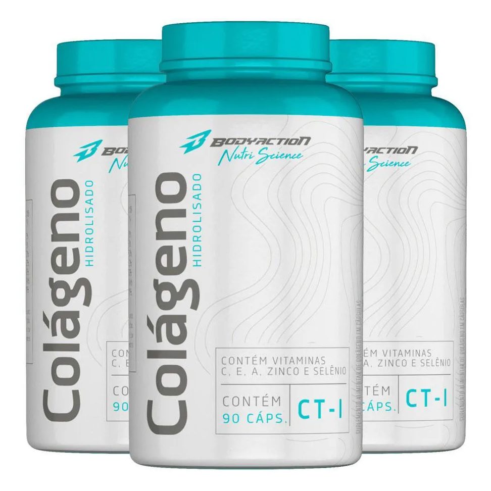 3x Colágeno Hidrolisado Ct-i C/ 90 cápsulas Cada Bodyaction