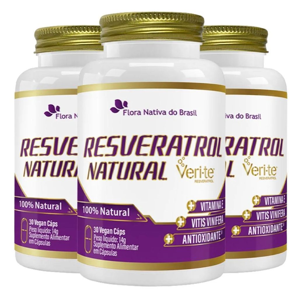 Kit 3x Trans Resveratrol Natural Veri-te ® 30 Vegan cápsulas - Flora Nativa