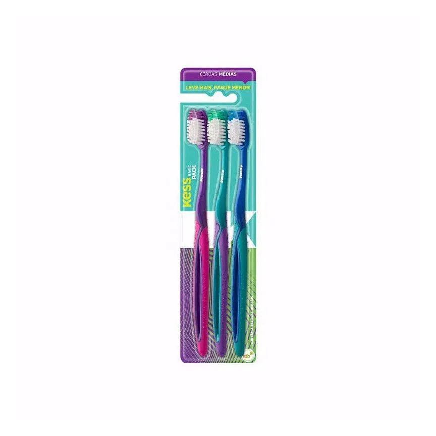 Kess Pack Escovas Dentais Basic Plus (3 Unidades)
