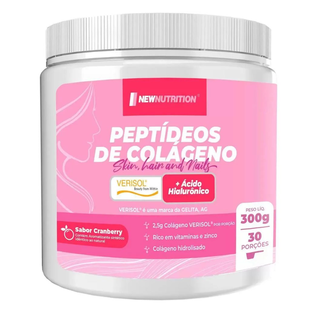 Peptídeos de Colágeno Verisol com Ácido Hialurônico - 300G Cranberry - Newnutrition