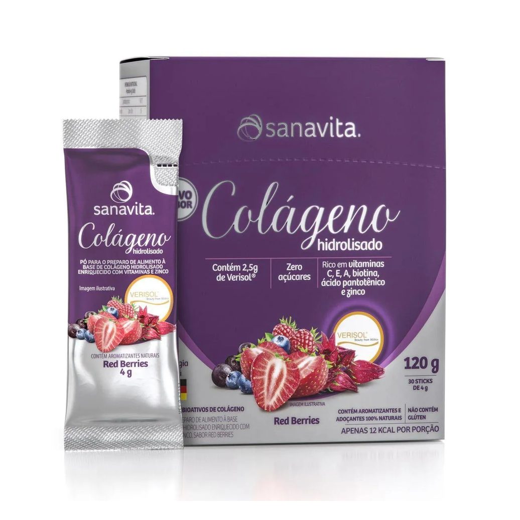 Colágeno Verisol Hidrolisado - 30 Sticke de 4G Red Berries - Sanavita
