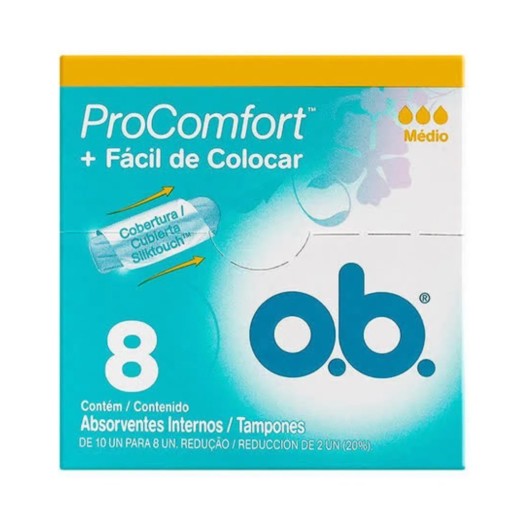 ABSORVENTE INTERNO O.B. PROCOMFORT MéDIO 8 UNIDADES