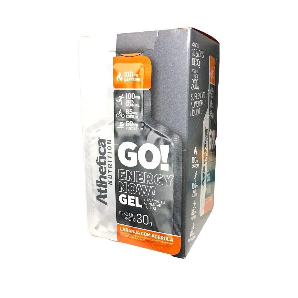 Energético em Gel Atlhetica Nutrition Go! Energy Now Gel Laranja com Acerola 10 unidades 30g