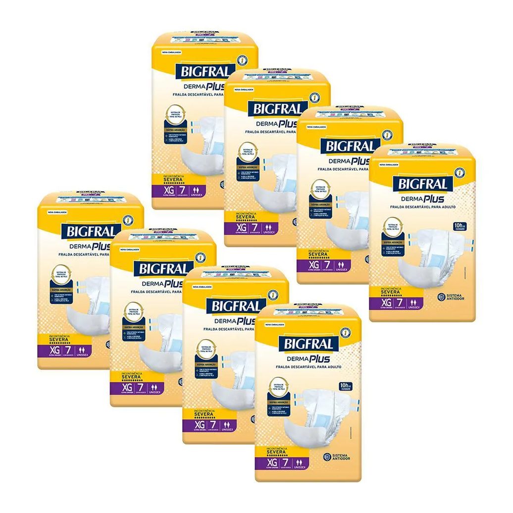 Kit 8 Fraldas Geriátricas Bigfral Derma Plus XG com 7un cada