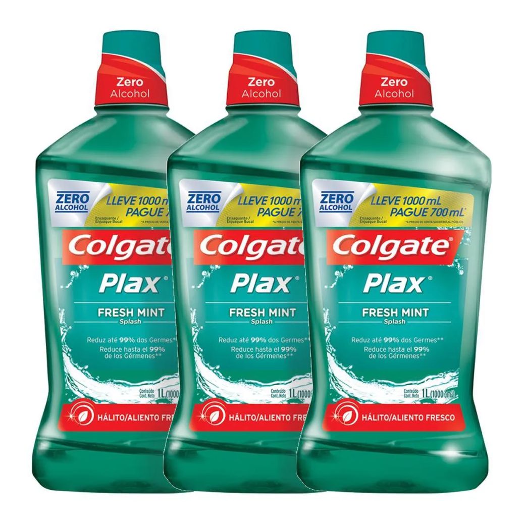 Kit 3 Enxaguante Bucal Colgate Plax Fresh Mint Leve 1L Pague 700ml