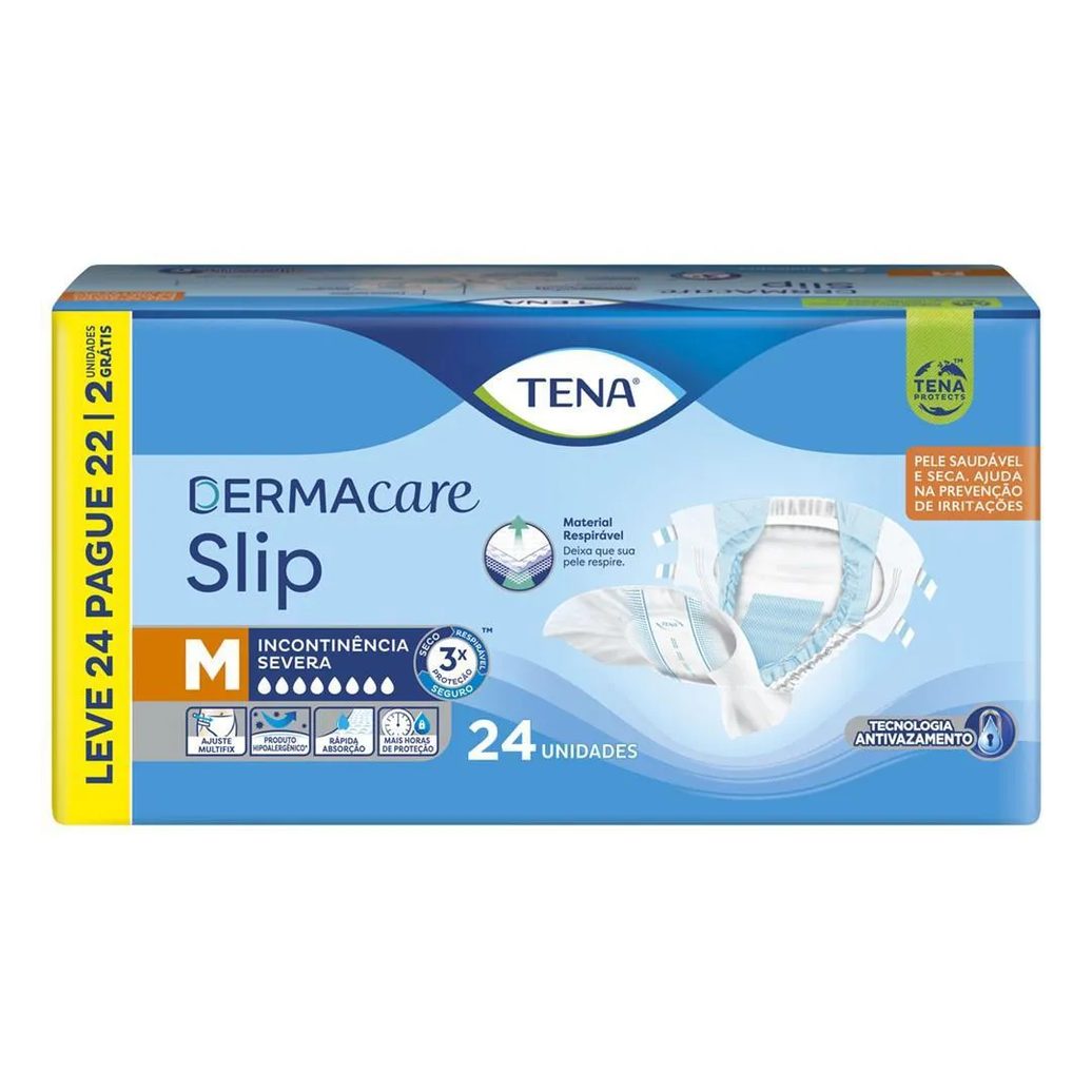 Fralda Geriátrica Tena Slip Dermacare M Leve 24 Pague 22