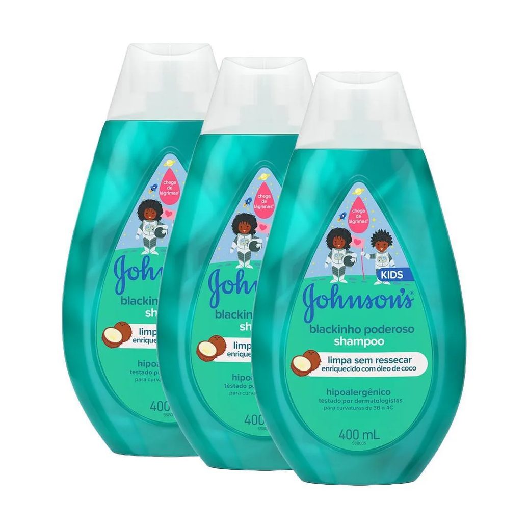 Kit 3 Shampoos Infantis Johnson's Baby Blackinho Poderoso 400ml Cada