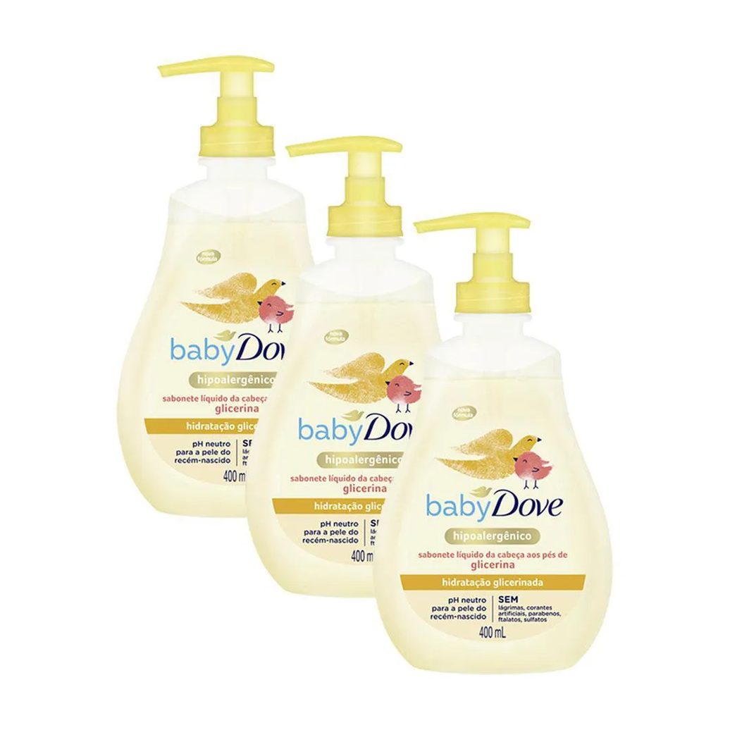 Kit com 3 Sabonetes Líquidos Baby Dove Hidratação Glicerinada da Cabeça Aos Pés 400ml