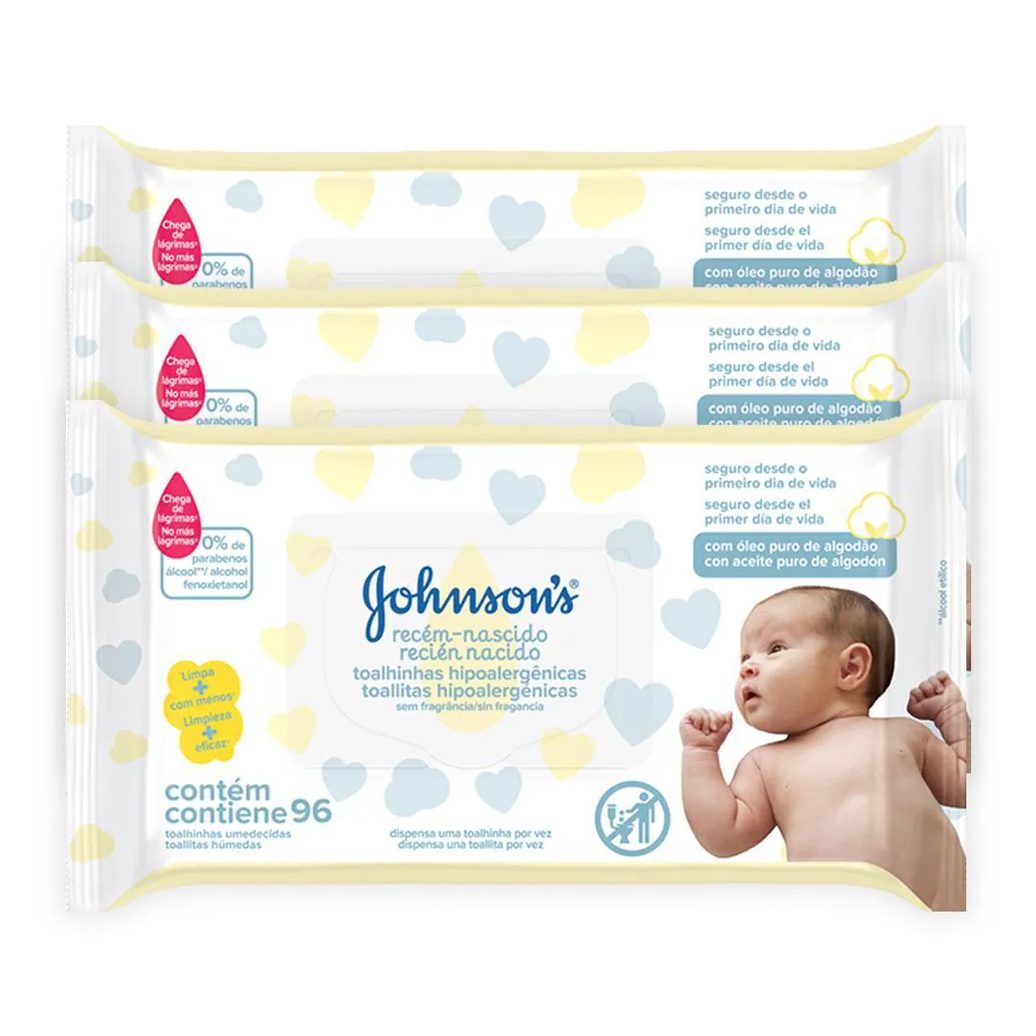 Kit Johnson's Baby Toalhinhas Recém-Nascido 288 unidades