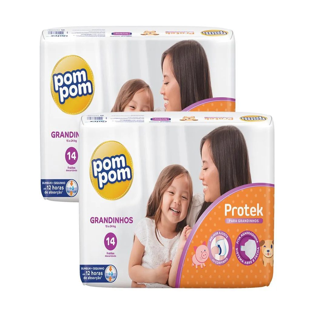 Kit Fralda Pom Pom Protek para Grandinhos 15 a 24kg 14 unidades 2 Pacotes
