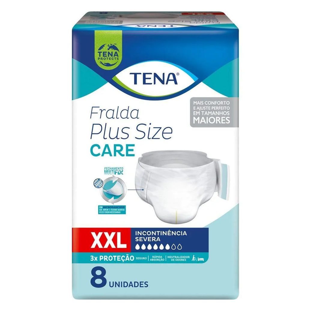 Fralda Geriátrica Tena Plus Size Care XXL com 8un