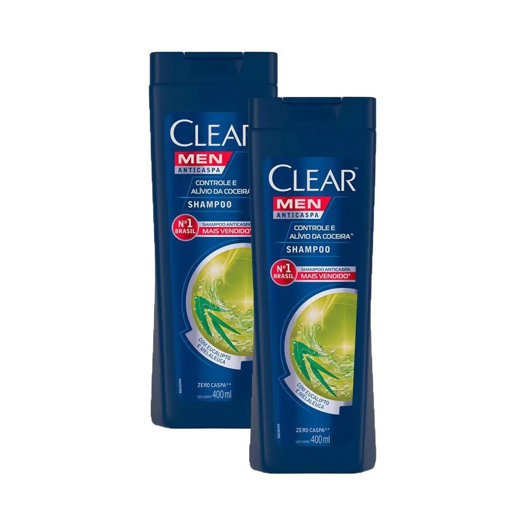 Kit 2 Shampoos Anticaspa Clear Men Controle e Alívio da Coceira 400ml Cada