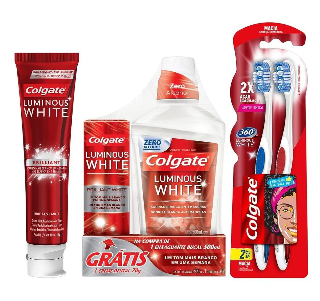 Kit Colgate Pasta de Dente 140g + Pasta de Dente 70g + Escova de Dente Leve 2 Pague 1 + Enxaguante Bucal 500ml