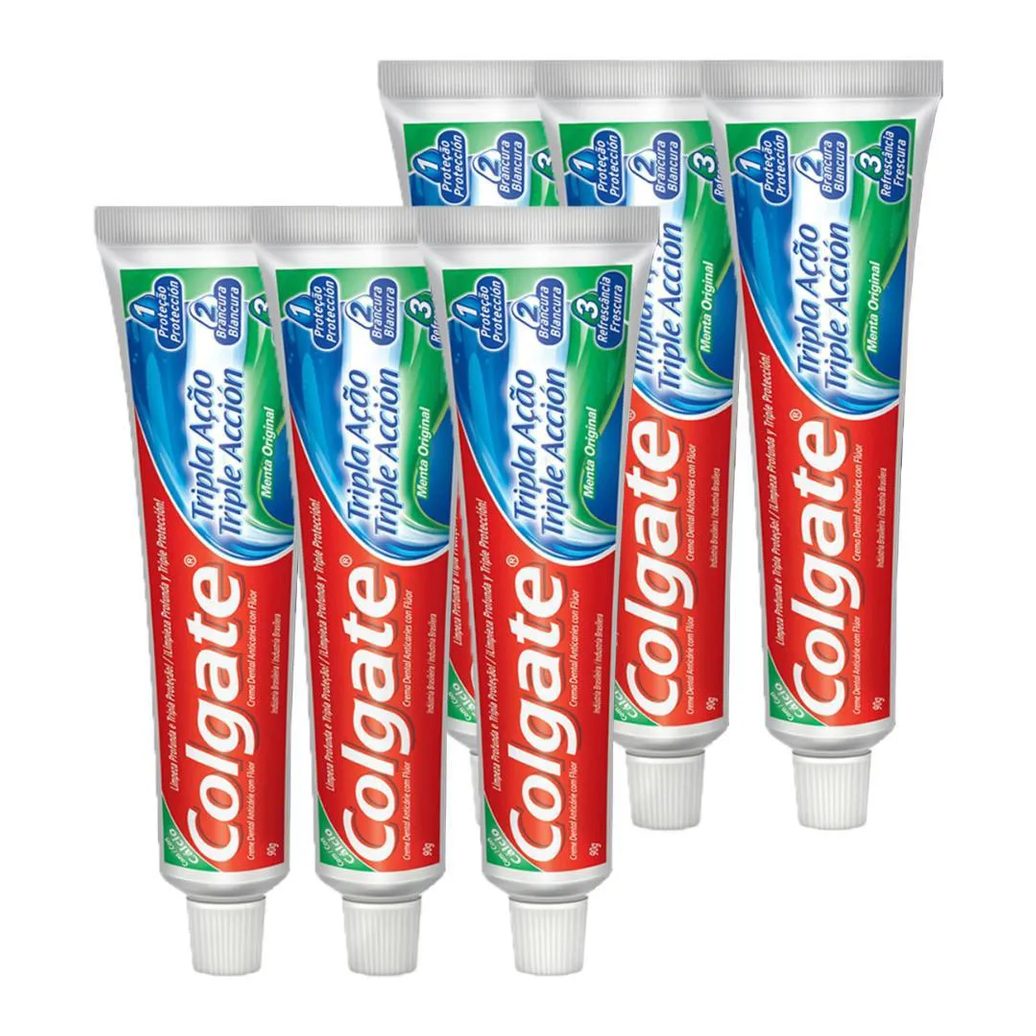 Kit 6 Pastas de Dente Colgate Tripla Ação Menta Original 90g