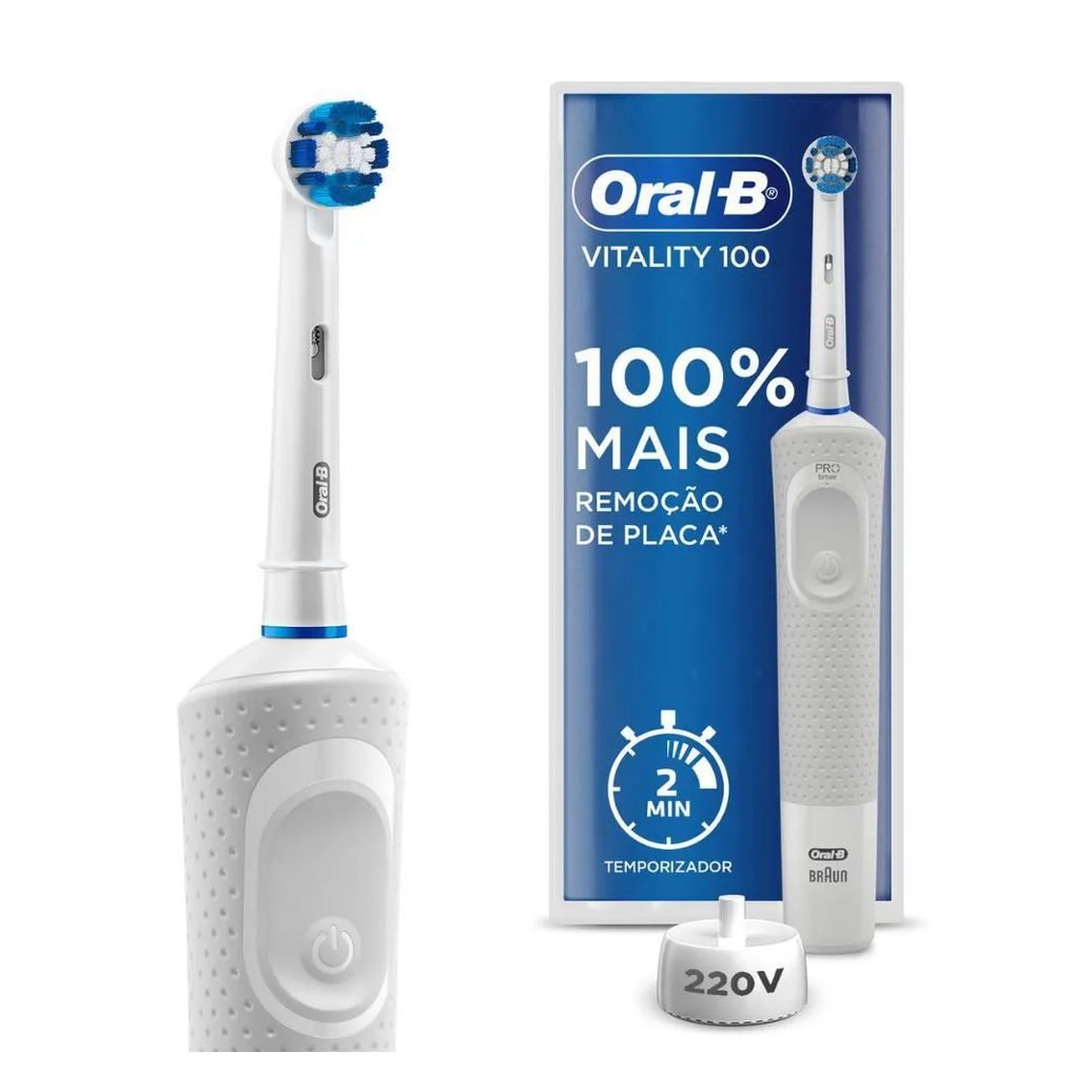 Escova Elétrica Oral-B Vitality D12 220v + Refil Oral-B Precision Clean com 4 unidades
