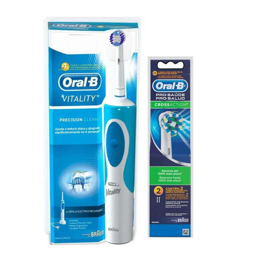 Kit Escova Elétrica Oral-B Vitality D12 110v + Refil Cross Action - 2 unidades