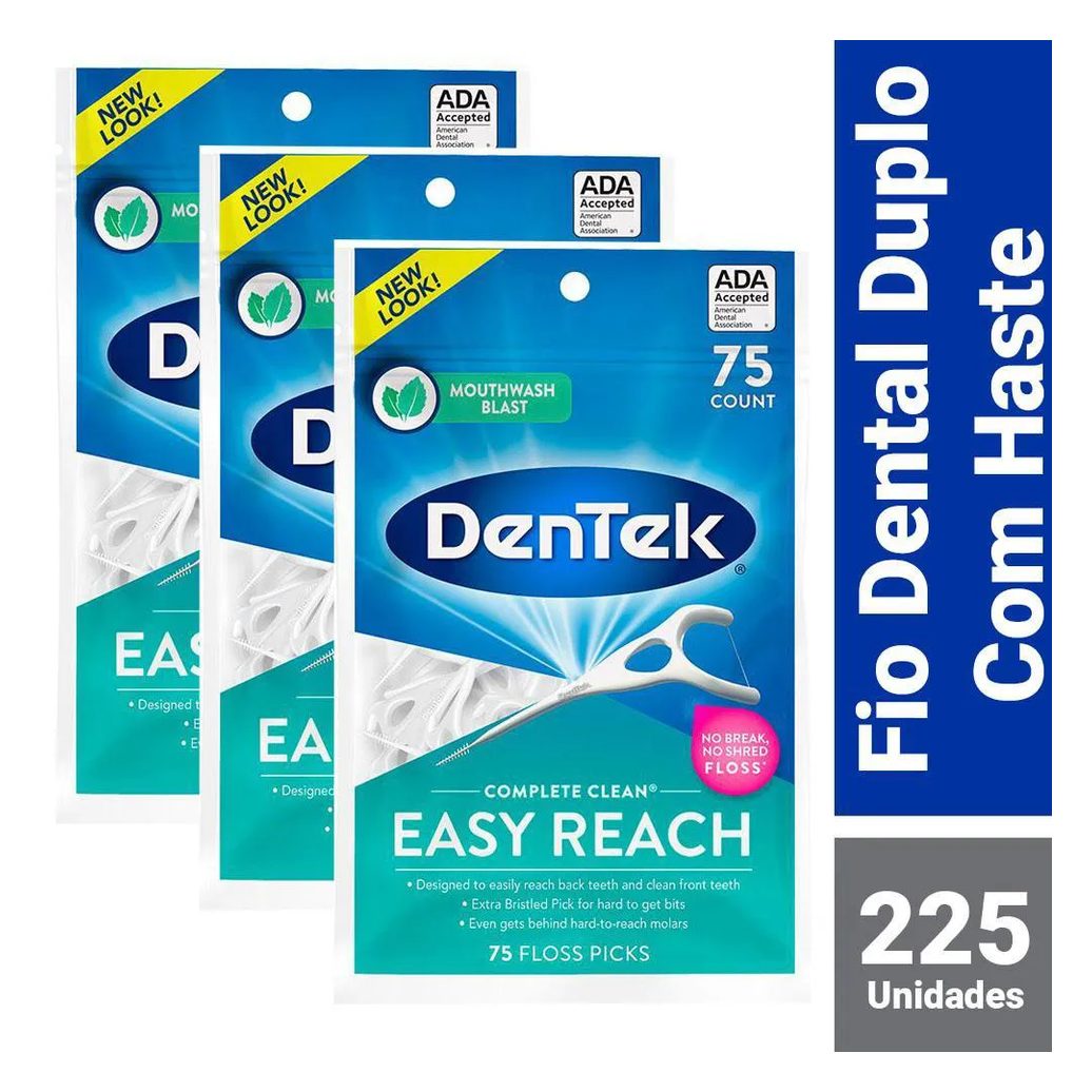 Kit Fio Dental DenTek Floss Picks Complete Clean Easy Reach com 225 Unidades