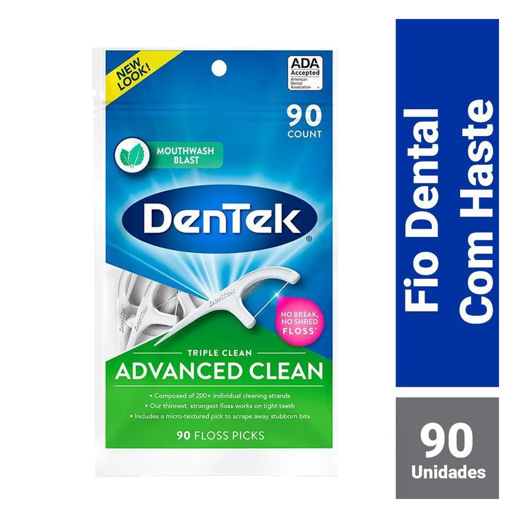 Fio Dental com Haste DenTek Floss Picks Triple Clean Advanced 90un