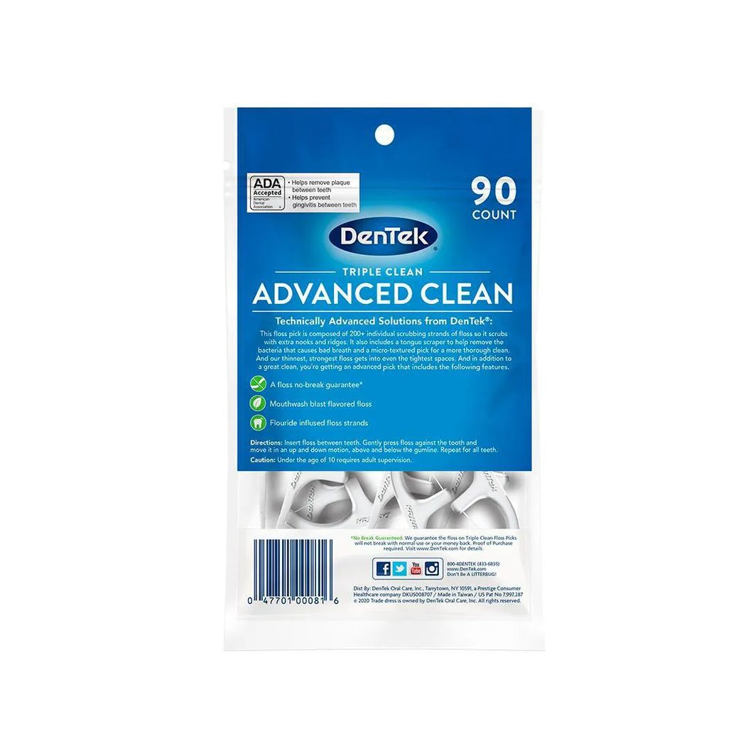 Fio Dental com Haste DenTek Floss Picks Triple Clean Advanced 90un