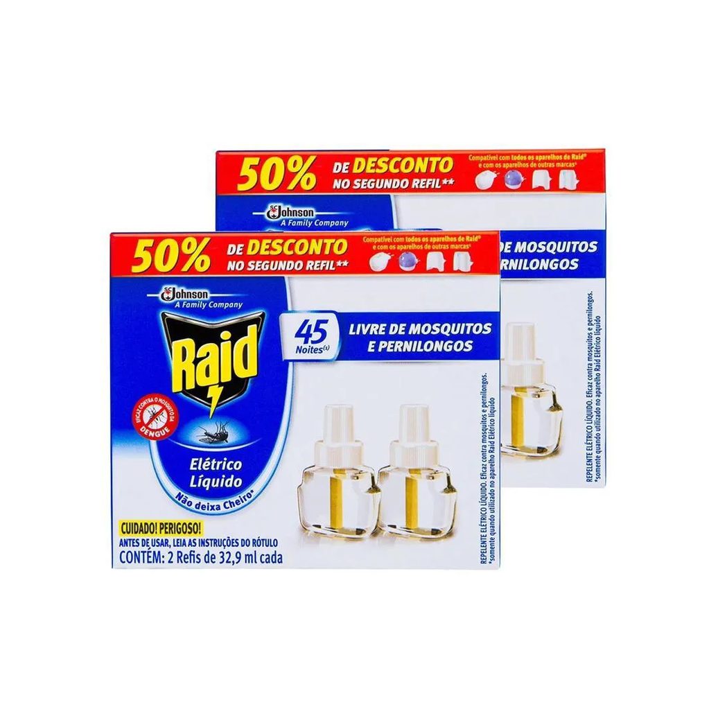 Kit 4 Refil Líquido Repelente Raid Elétrico 32,9ml