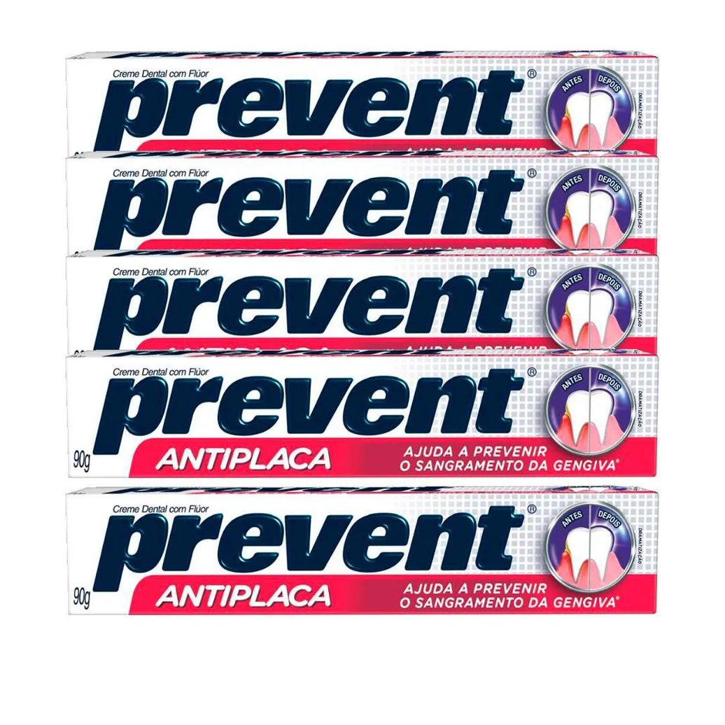 Creme Dental Prevent Antiplaca com Flúor 90g 5 unidades