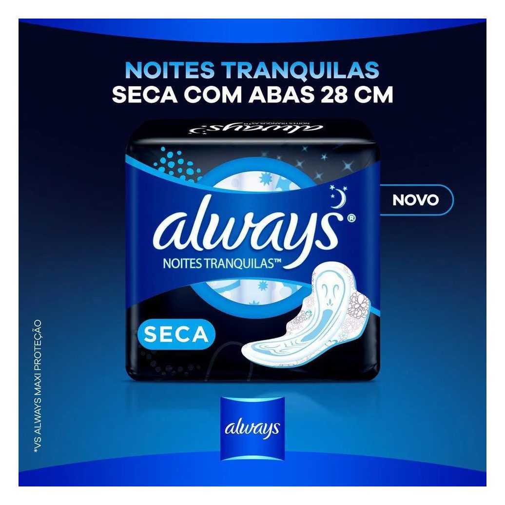 Absorvente Noturno Always Noites Tranquilas Cobertura Seca com Abas Leve 48 Pague 40