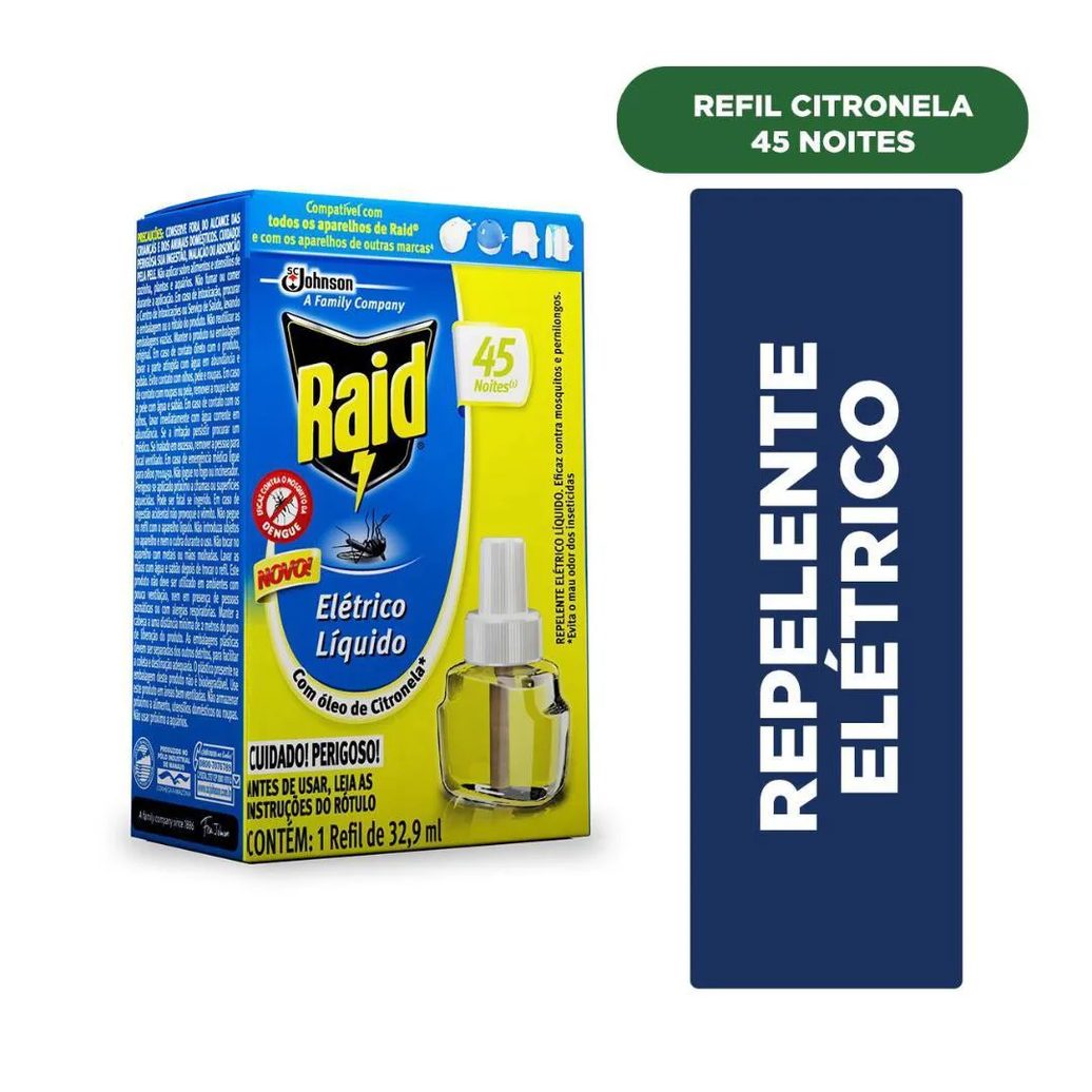 Repelente Elétrico Raid Líquido Óleo de Citronela 32,9ml Refil
