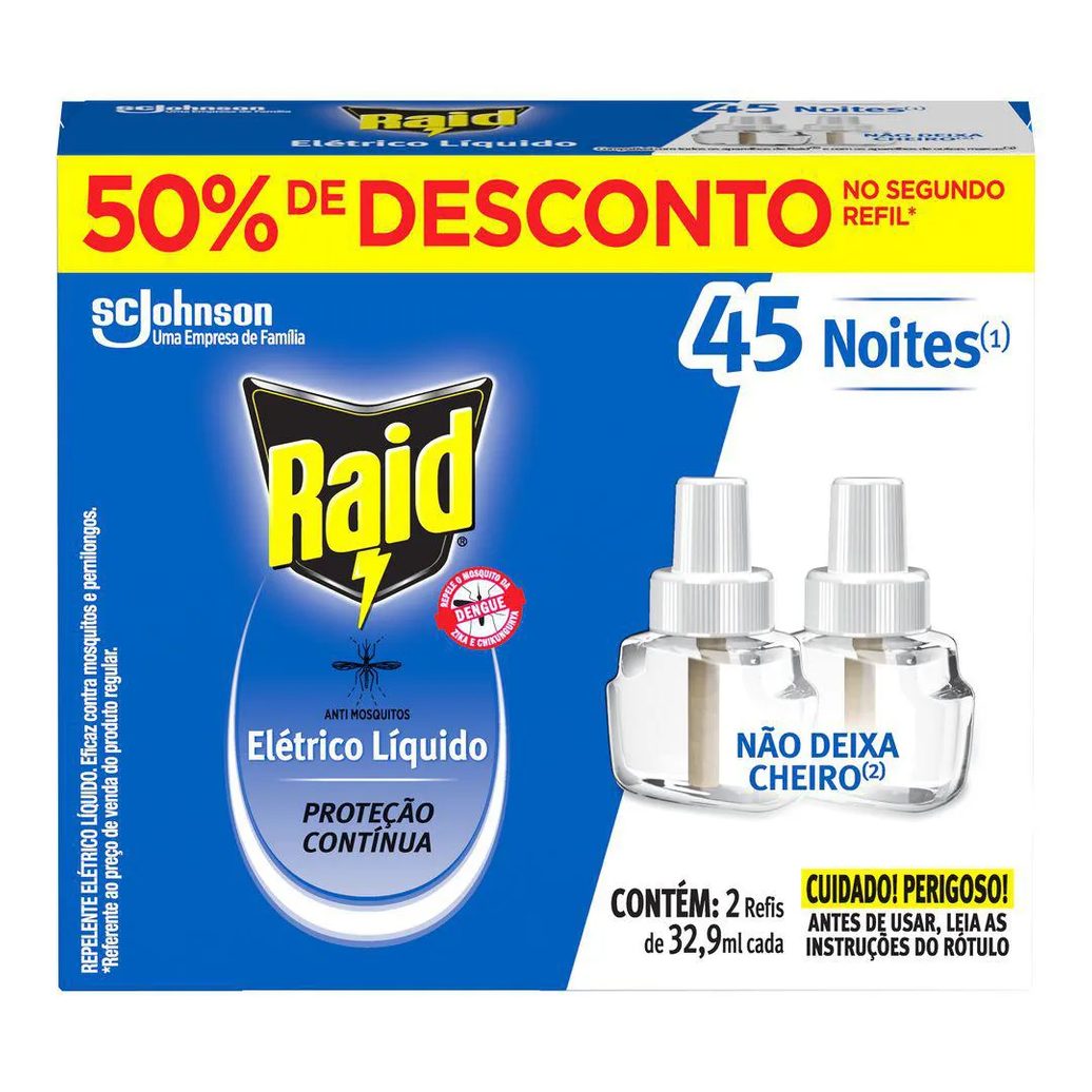 Refil Repelente Elétrico Líquido Raid 2un de 32,9ml