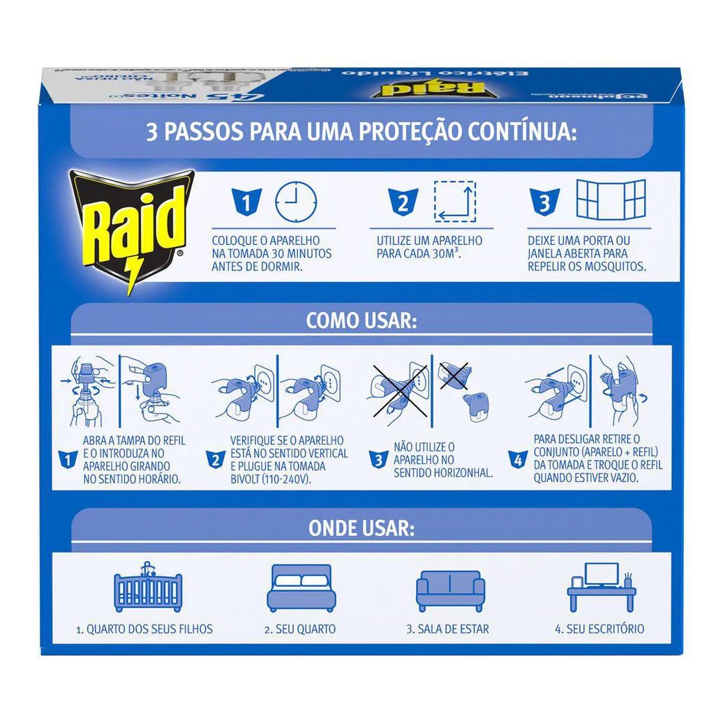 Refil Repelente Elétrico Líquido Raid 2un de 32,9ml