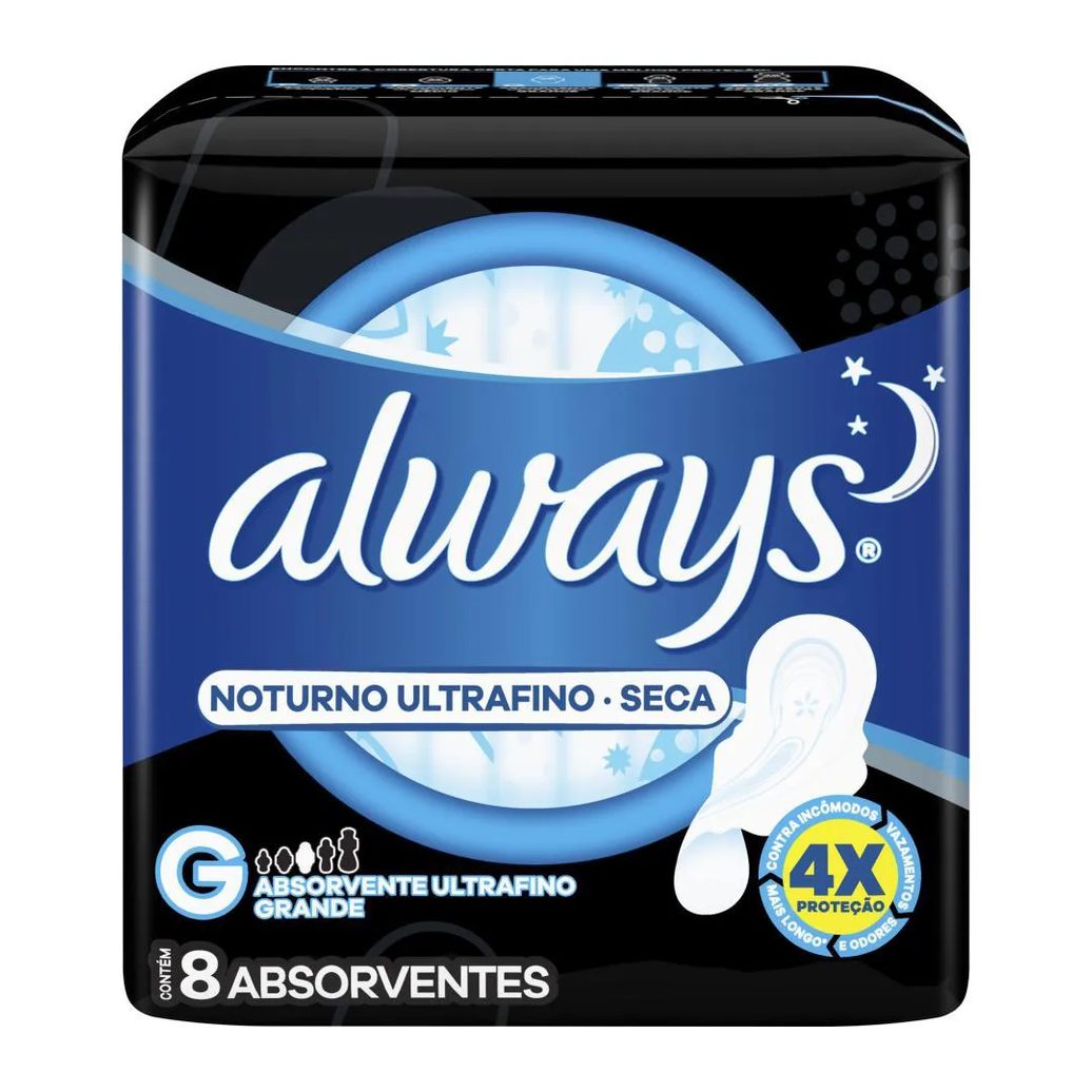 Absorvente Always Noites Tranquilas Seca com Abas 8 unidades