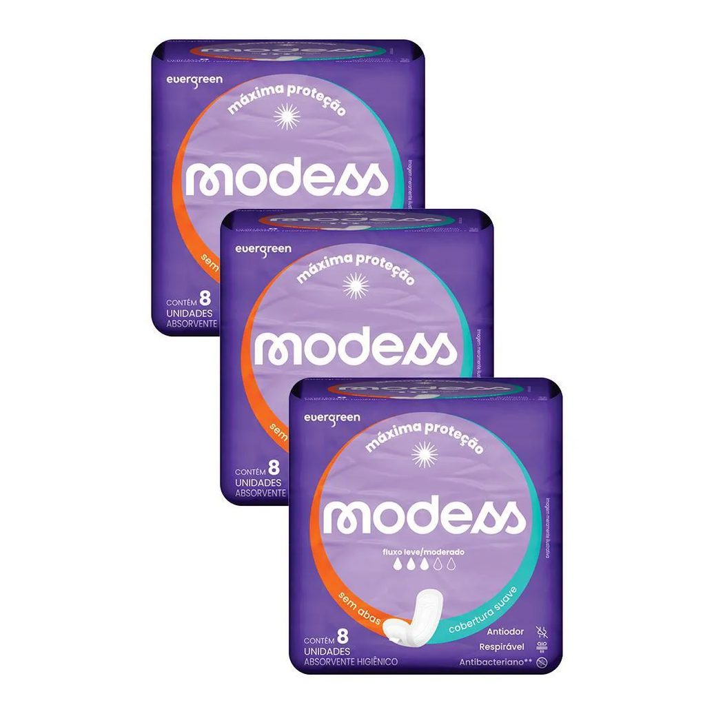 Kit 3 Absorventes Modess Malha Suave sem Abas 8un Cada