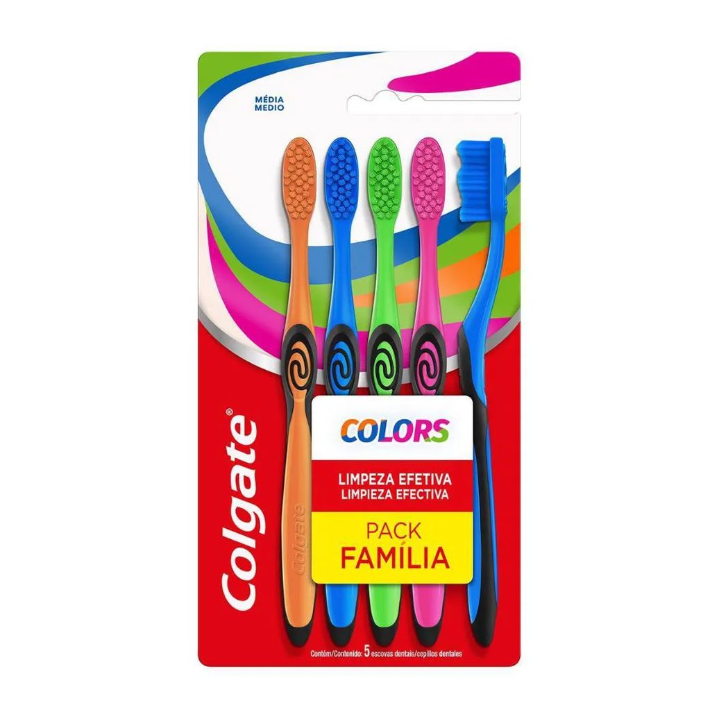 Escova de Dente para Família Colgate Colors 5 unidades