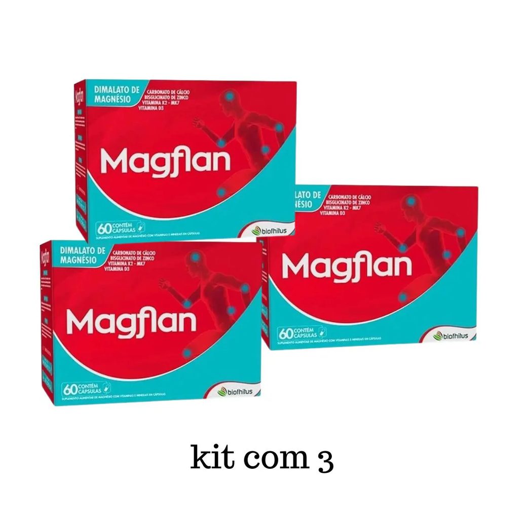 Kit C 3 Vitamina Magflan Dimalato Magnésio 60caps Biofhitus